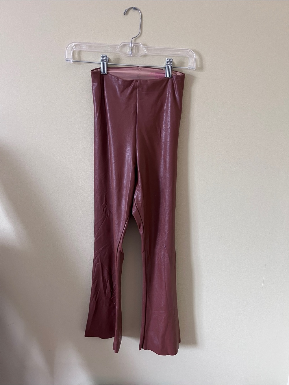 Commando Girls Faux Leather Flared Leggings - Mauve Rose